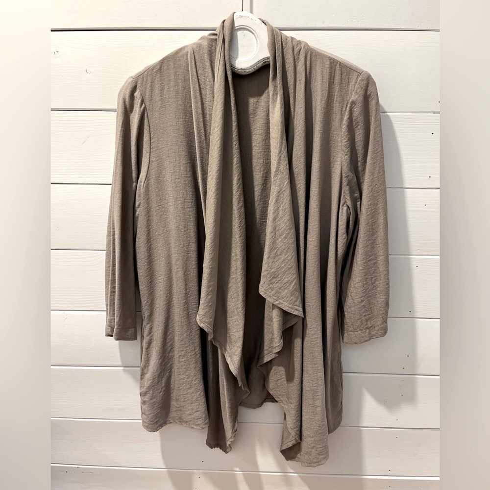 MÉLISSA NEPTON Taupe Drape Front Cardigan – Size XL